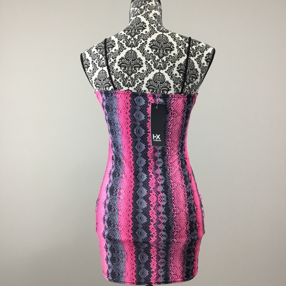 I-X London Snake Print Strappy Plunge Bodycon Nighty Slip Dress Pink - Picture 9 of 15